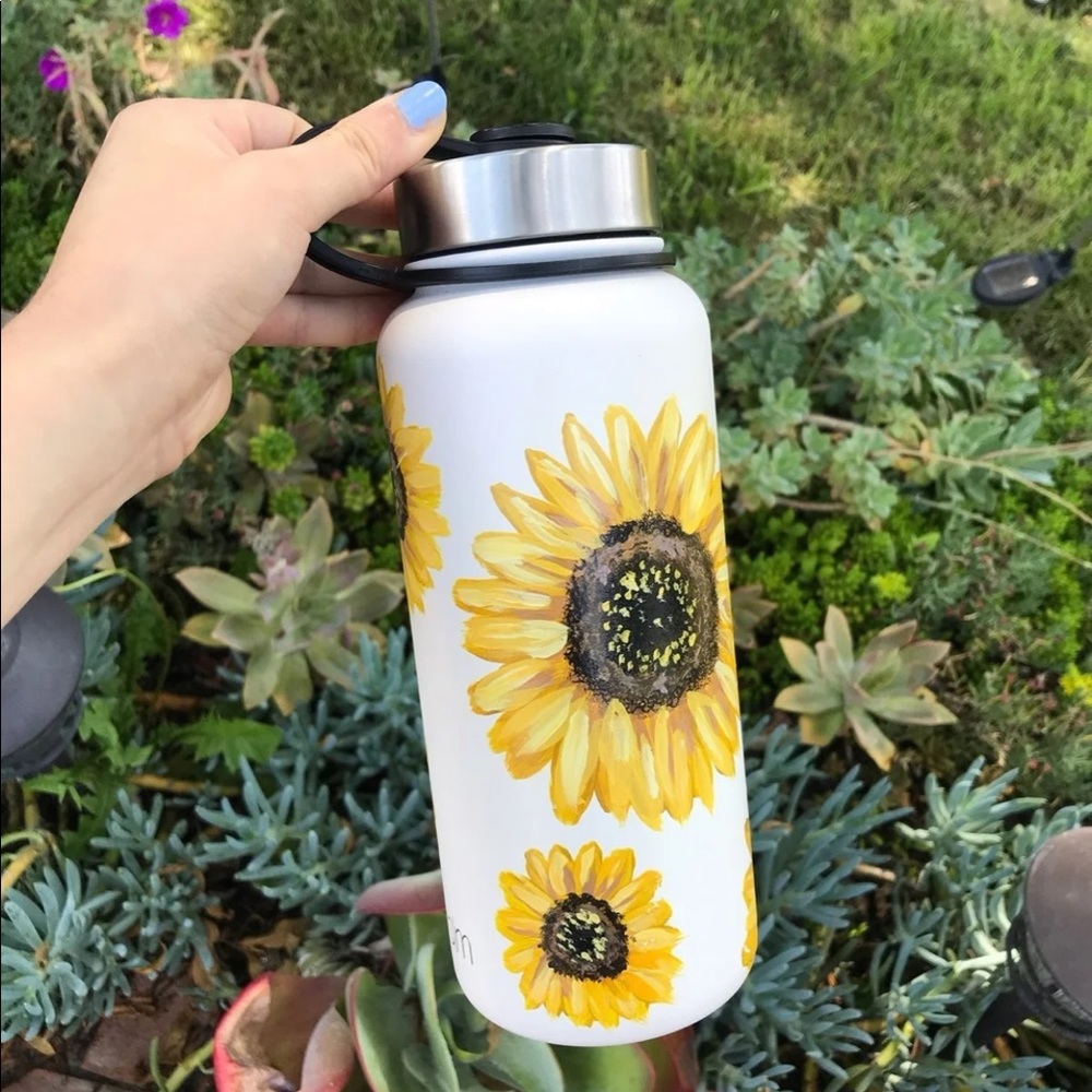 White Hydro Flask Painted with Sunflowers